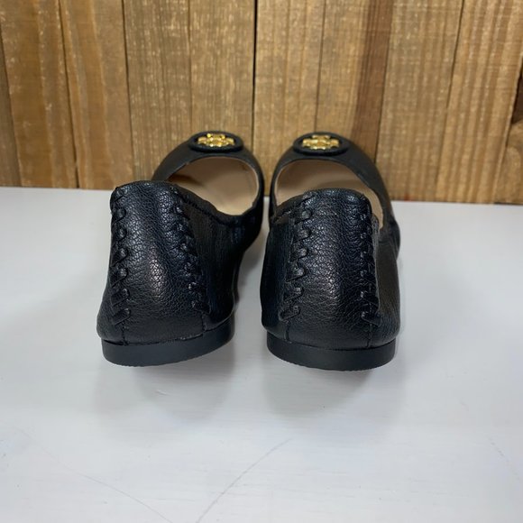 Tory Burch Allie Logo Ballet Flats Womens 7.5 Black Gold Leather Casual Career - Picture 9 of 10